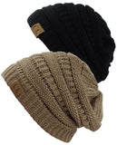 Unisex Trendy Warm Chunky Soft Stretch Cable Knit Slouchy Beanie Skully - 2 Pack SET