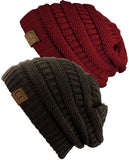 Unisex Trendy Warm Chunky Soft Stretch Cable Knit Slouchy Beanie Skully - 2 Pack SET