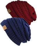 Unisex Trendy Warm Chunky Soft Stretch Cable Knit Slouchy Beanie Skully - 2 Pack SET