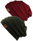 Unisex Trendy Warm Chunky Soft Stretch Cable Knit Slouchy Beanie Skully - 2 Pack SET