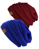 Unisex Trendy Warm Chunky Soft Stretch Cable Knit Slouchy Beanie Skully - 2 Pack SET