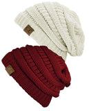 Unisex Trendy Warm Chunky Soft Stretch Cable Knit Slouchy Beanie Skully - 2 Pack SET