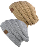 Unisex Trendy Warm Chunky Soft Stretch Cable Knit Slouchy Beanie Skully - 2 Pack SET