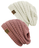 Unisex Trendy Warm Chunky Soft Stretch Cable Knit Slouchy Beanie Skully - 2 Pack SET