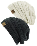 Unisex Trendy Warm Chunky Soft Stretch Cable Knit Slouchy Beanie Skully - 2 Pack SET