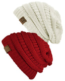 Unisex Trendy Warm Chunky Soft Stretch Cable Knit Slouchy Beanie Skully - 2 Pack SET