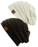 Unisex Trendy Warm Chunky Soft Stretch Cable Knit Slouchy Beanie Skully - 2 Pack SET