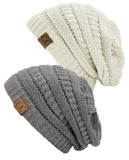 Unisex Trendy Warm Chunky Soft Stretch Cable Knit Slouchy Beanie Skully - 2 Pack SET