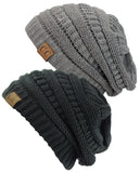 Unisex Trendy Warm Chunky Soft Stretch Cable Knit Slouchy Beanie Skully - 2 Pack SET