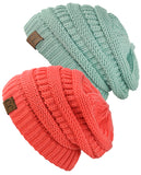 Unisex Trendy Warm Chunky Soft Stretch Cable Knit Slouchy Beanie Skully - 2 Pack SET