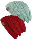 Unisex Trendy Warm Chunky Soft Stretch Cable Knit Slouchy Beanie Skully - 2 Pack SET