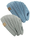 Unisex Trendy Warm Chunky Soft Stretch Cable Knit Slouchy Beanie Skully - 2 Pack SET