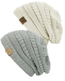 Unisex Trendy Warm Chunky Soft Stretch Cable Knit Slouchy Beanie Skully - 2 Pack SET