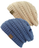 Unisex Trendy Warm Chunky Soft Stretch Cable Knit Slouchy Beanie Skully - 2 Pack SET