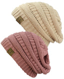 Unisex Trendy Warm Chunky Soft Stretch Cable Knit Slouchy Beanie Skully - 2 Pack SET