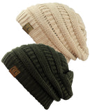 Unisex Trendy Warm Chunky Soft Stretch Cable Knit Slouchy Beanie Skully - 2 Pack SET