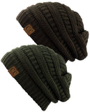 Unisex Trendy Warm Chunky Soft Stretch Cable Knit Slouchy Beanie Skully - 2 Pack SET