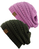 Unisex Trendy Warm Chunky Soft Stretch Cable Knit Slouchy Beanie Skully - 2 Pack SET