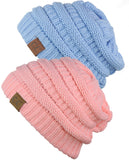 Unisex Trendy Warm Chunky Soft Stretch Cable Knit Slouchy Beanie Skully - 2 Pack SET