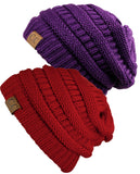 Unisex Trendy Warm Chunky Soft Stretch Cable Knit Slouchy Beanie Skully - 2 Pack SET