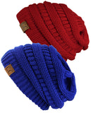 Unisex Trendy Warm Chunky Soft Stretch Cable Knit Slouchy Beanie Skully - 2 Pack SET