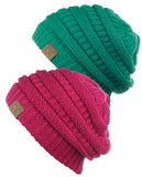 Unisex Trendy Warm Chunky Soft Stretch Cable Knit Slouchy Beanie Skully - 2 Pack SET