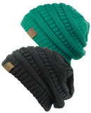 Unisex Trendy Warm Chunky Soft Stretch Cable Knit Slouchy Beanie Skully - 2 Pack SET