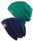 Unisex Trendy Warm Chunky Soft Stretch Cable Knit Slouchy Beanie Skully - 2 Pack SET