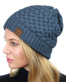 C.C Basketweave Knit Warm Inner Lined Soft Stretch Skully Beanie Hat