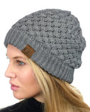 C.C Basketweave Knit Warm Inner Lined Soft Stretch Skully Beanie Hat