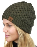 C.C Basketweave Knit Warm Inner Lined Soft Stretch Skully Beanie Hat