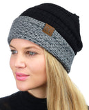 C.C Cable Knit Soft Stretch Multicolor Stitch Cuff Skully Beanie Hat