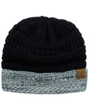 C.C Cable Knit Soft Stretch Multicolor Stitch Cuff Skully Beanie Hat