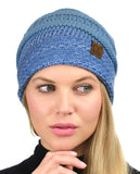 C.C Cable Knit Soft Stretch Multicolor Stitch Cuff Skully Beanie Hat