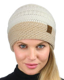 C.C Cable Knit Soft Stretch Multicolor Stitch Cuff Skully Beanie Hat