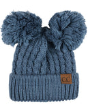 C.C 2 Ear Pom Pom Cable Knit Soft Stretch Cuff Skully Beanie Hat