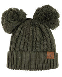 C.C 2 Ear Pom Pom Cable Knit Soft Stretch Cuff Skully Beanie Hat