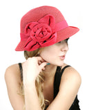 NYfashion101 Women's Paper Woven Cloche Hat with Flower Band