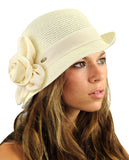 NYfashion101 Women's Paper Woven Cloche Hat with Flower Band