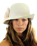 NYfashion101 Women's Paper Woven Cloche Hat with Flower Band