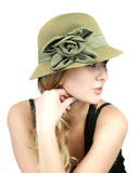 NYfashion101 Women's Paper Woven Cloche Hat with Flower Band
