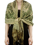 NYFASHION101 Large Soft Double Layer Jacquard Paisley Print Scarf Shawl Wrap- Olive