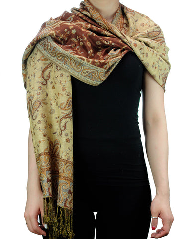NYFASHION101 Large Soft Double Layer Jacquard Paisley Print Scarf Shawl Wrap- Brown