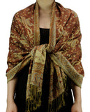 NYFASHION101 Large Soft Double Layer Jacquard Paisley Print Scarf Shawl Wrap- Brown