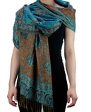 NYFASHION101 Large Soft Double Layer Jacquard Paisley Print Scarf Shawl Wrap- Peacock