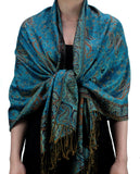 NYFASHION101 Large Soft Double Layer Jacquard Paisley Print Scarf Shawl Wrap- Peacock