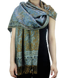 NYFASHION101 Large Soft Double Layer Jacquard Paisley Print Scarf Shawl Wrap- Light Blue