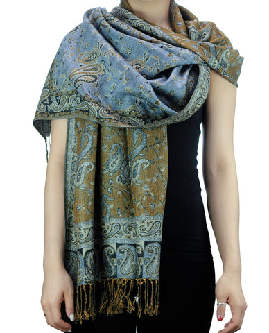 NYFASHION101 Large Soft Double Layer Jacquard Paisley Print Scarf Shawl Wrap- Light Blue