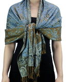 NYFASHION101 Large Soft Double Layer Jacquard Paisley Print Scarf Shawl Wrap- Light Blue