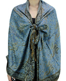 NYFASHION101 Large Soft Double Layer Jacquard Paisley Print Scarf Shawl Wrap- Light Blue